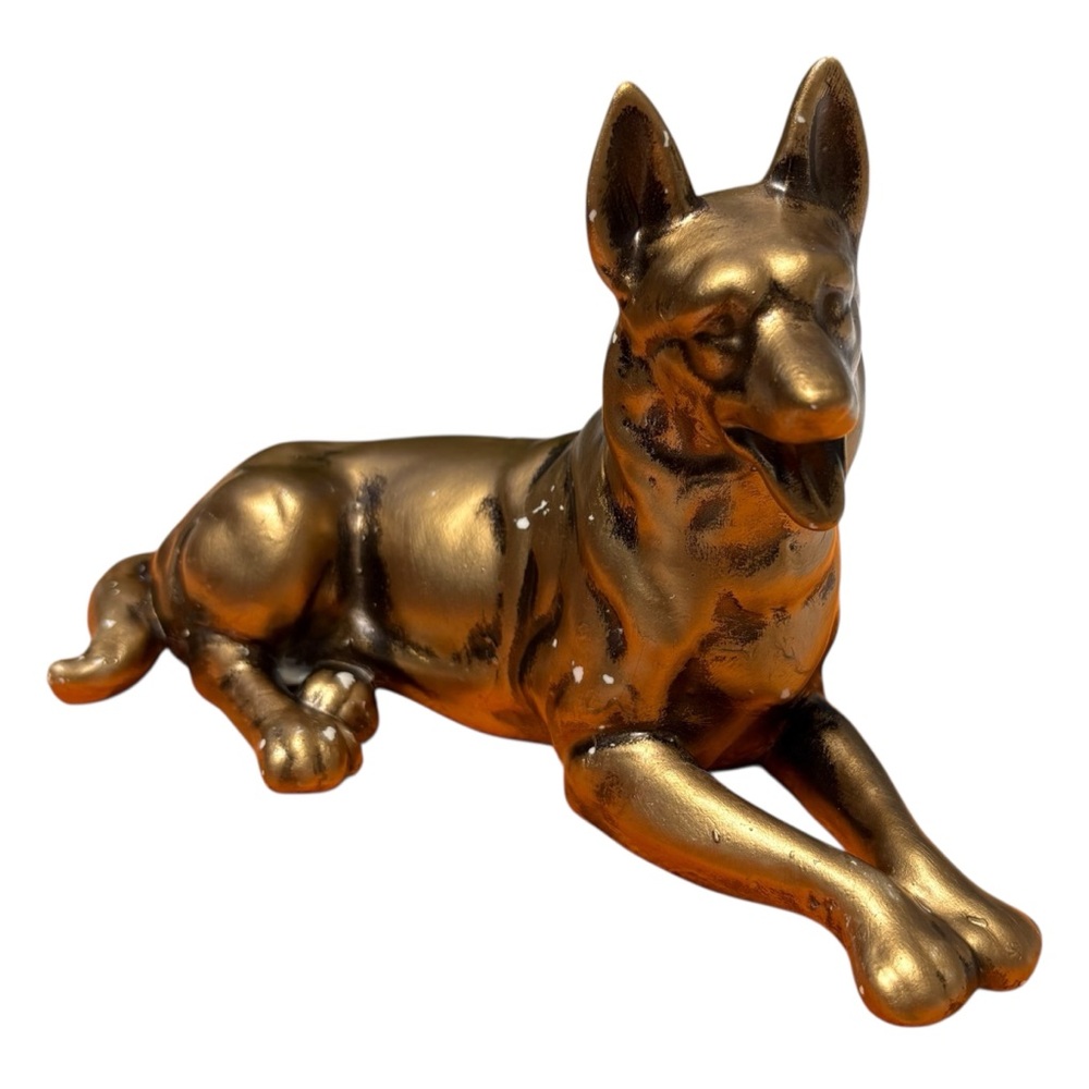 Vintage 8"x 3”x 5” Bronzed Brass German Shepherd Figurine Unbranded As Is